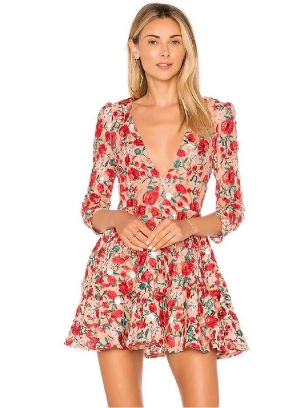 Lovers + Friends Vira Floral Lace Mini Dress in Red